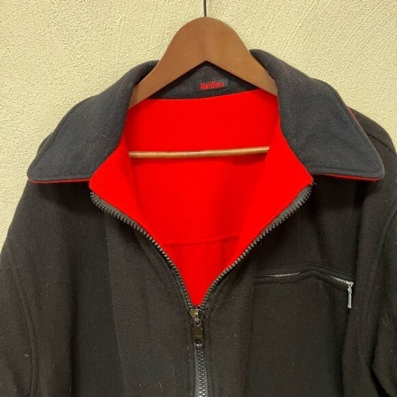 Vintage 90s Marlboro Classics Mens Jacket Coat Red Black Reversible Wool Sz L - Picture 8 of 11